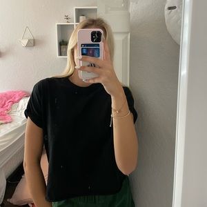 TOPSHOP PLAIN BLACK TEE WITH ROLLED SLEEVES 🖤 never worn!